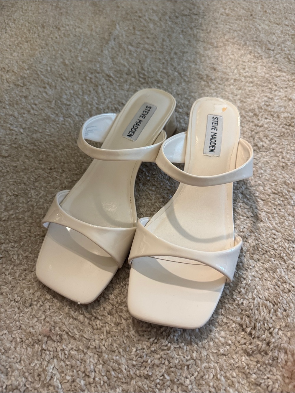 Steve Madden White Patent Double-Strap Square-Toe Heels Size 7